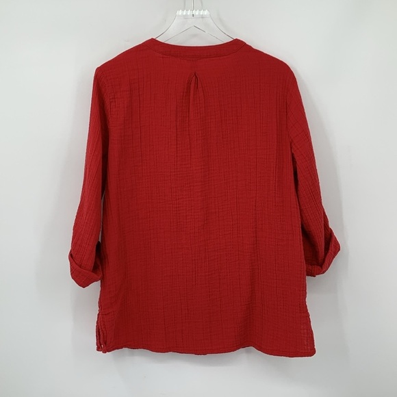 Soft Surroundings Marley gauze tunic shirt top blouse red cotton crinkle Large - Picture 3 of 4